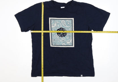 Pretty Green Men's Navy Blue Paisley Graphic T-Shirt XXL Cotton