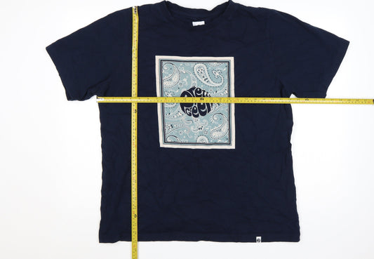 Pretty Green Men's Navy Blue Paisley Graphic T-Shirt XXL Cotton