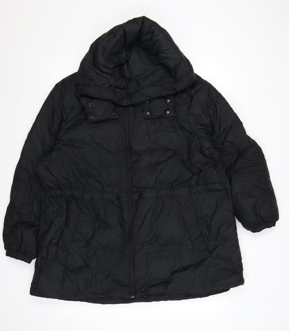 Marks and Spencer Womens Black Long Puffer Coat Size 20 Hooded Down Warm