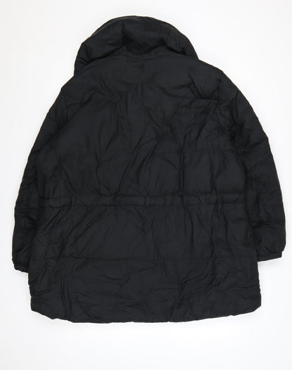 Marks and Spencer Womens Black Long Puffer Coat Size 20 Hooded Down Warm