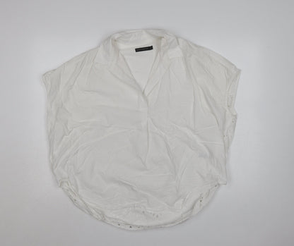 French Connection Womens White Cotton Embroidered Tunic Blouse Size 14