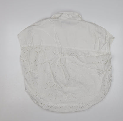 French Connection Womens White Cotton Embroidered Tunic Blouse Size 14