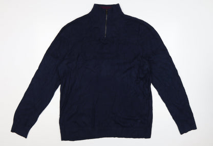 FatFace Men's Blue XL 1/2 Zip Cotton Cashmere Jumper