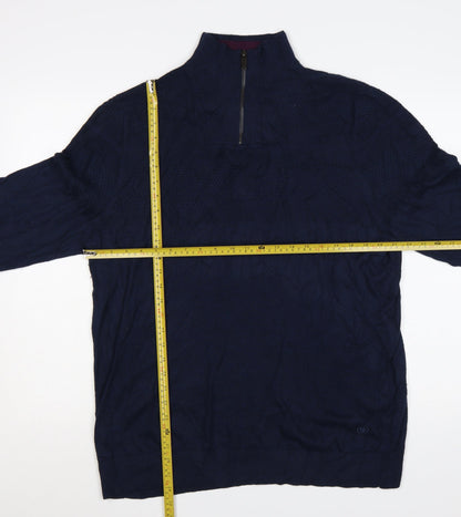 FatFace Men's Blue XL 1/2 Zip Cotton Cashmere Jumper