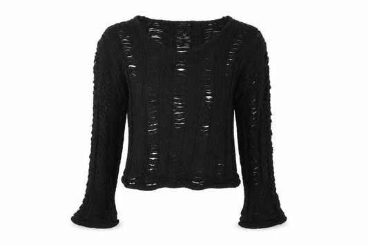 ASOS DESIGN Women's Black Open-Knit V-Neck Jumper UK 6
