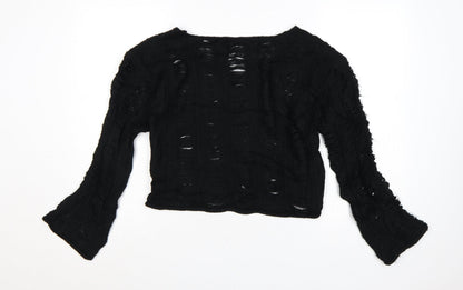 ASOS DESIGN Women's Black Open-Knit V-Neck Jumper UK 6