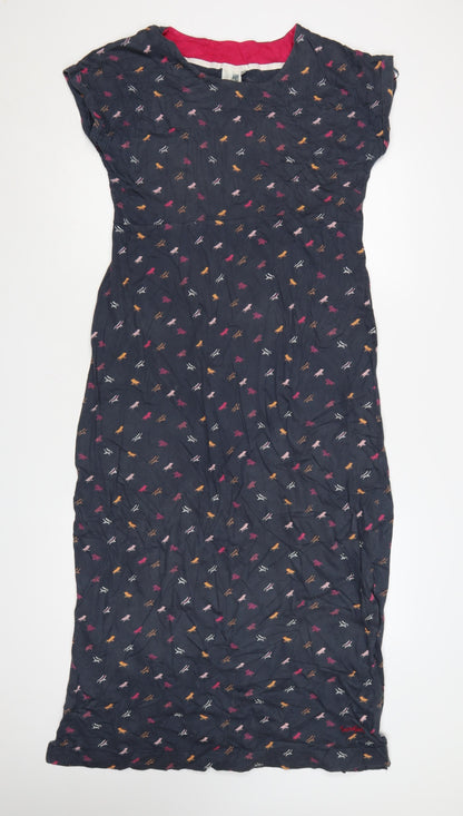 Weird Fish Women Blue Animal Print Cotton Midi Shift Dress Size 14
