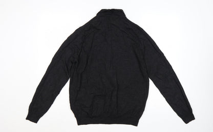 Marks and Spencer Men's Black Wool Blend Collared Henley Jumper L