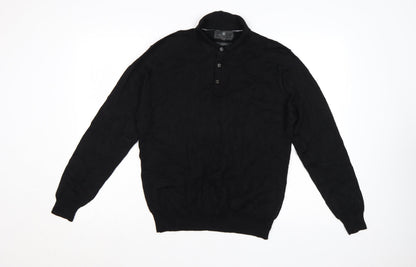 Marks and Spencer Men’s Black L Henley Collared Wool Blend Jumper