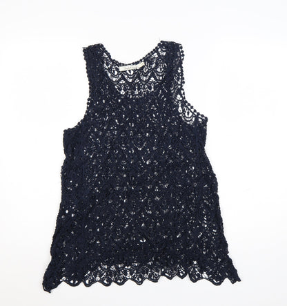 Solitaire Women's Blue Crochet Lace Sleeveless Camisole Top Size L