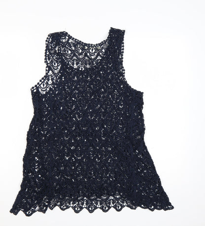 Solitaire Women's Blue Crochet Lace Sleeveless Camisole Top Size L