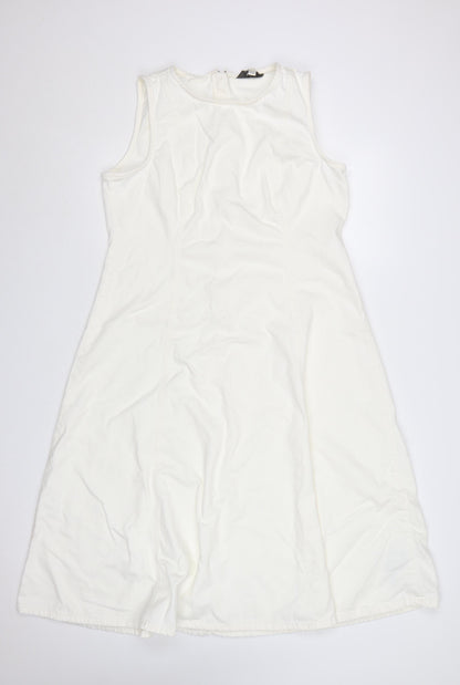 Marks and Spencer Women White Cotton A-Line Sleeveless Petite Dress Size 16