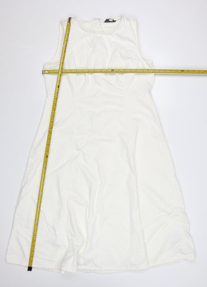 Marks and Spencer Women White Cotton A-Line Sleeveless Petite Dress Size 16