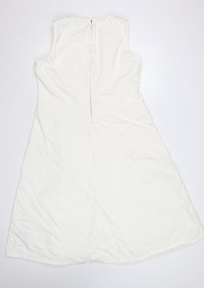 Marks and Spencer Women White Cotton A-Line Sleeveless Petite Dress Size 16
