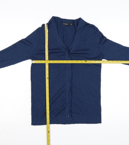 Marks and Spencer Women Blue 14 V-Neck Merino Wool Cardigan