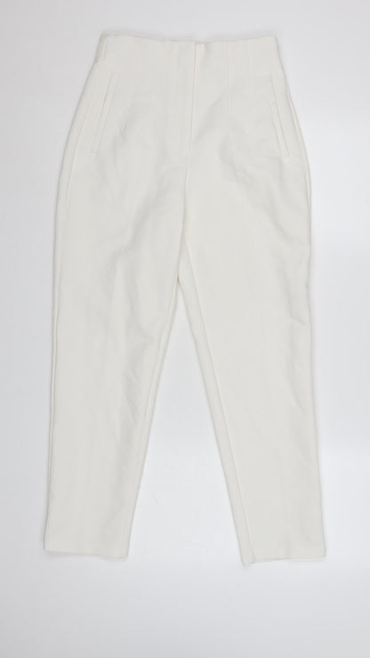 Zara Women Ivory High Rise Tapered Trousers Size S