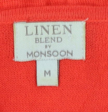 Monsoon Women Red Linen Blend Lightweight Open Cardigan M