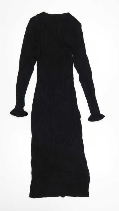 John Lewis ANYDAY Women’s Black Knit Long Sleeve Bodycon Midi Dress S