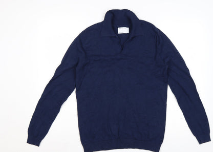 ASOS DESIGN Men’s Blue Cotton Collared Pullover Jumper Size S