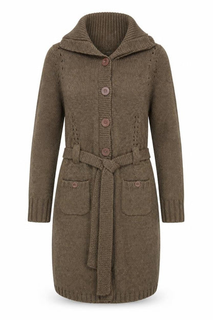 Marks & Spencer Women’s Brown Belted Long Cardigan UK 12 Roll Neck Knit