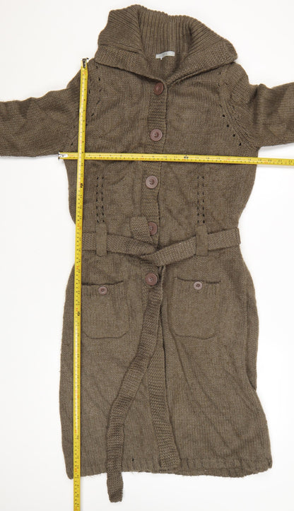 Marks & Spencer Women’s Brown Belted Long Cardigan UK 12 Roll Neck Knit