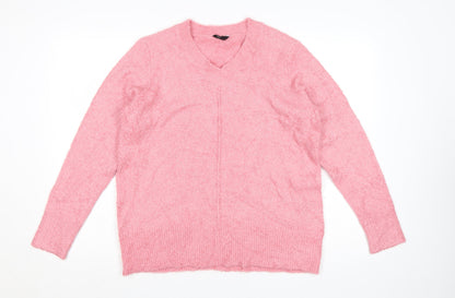 Spirit Women's Pink V-Neck Jumper Size 14 Acrylic Knit Pullover