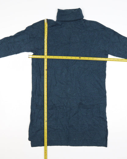 Fat Face Women Blue Roll Neck Long Sleeve Tunic Jumper Size 12