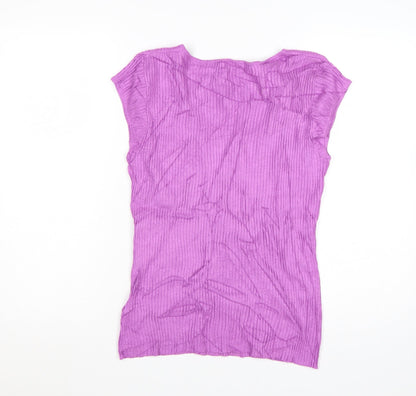 Monsoon Women's Purple V-Neck Ribbed Knit T-Shirt Size M