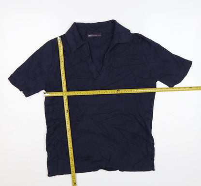 Marks and Spencer Women's Blue Collared Polo Top Size L