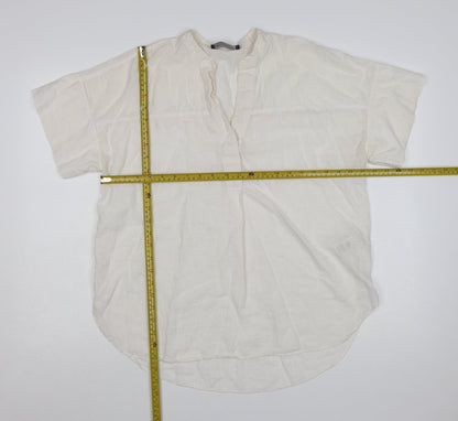 Marks and Spencer Women Ivory Linen Cotton Short Sleeve Tunic Blouse Size 12