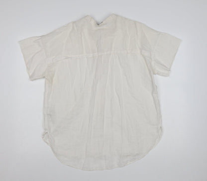 Marks and Spencer Women Ivory Linen Cotton Short Sleeve Tunic Blouse Size 12