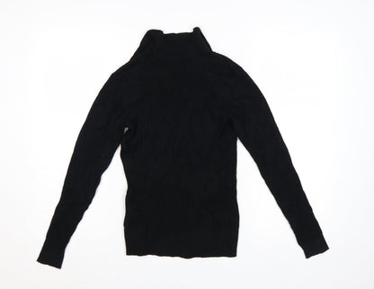 Marks and Spencer Women's Black Collared Ribbed Pullover Jumper Size 10