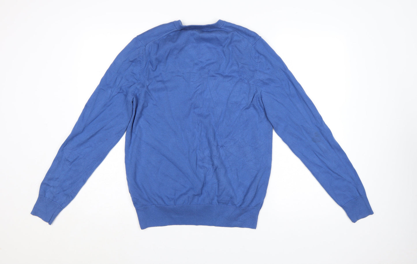 Marks and Spencer Men's Blue Pure Cotton V-Neck Jumper M
