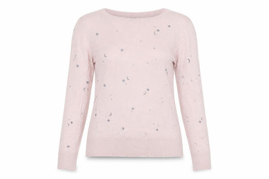 Monsoon Women’s Pink Star Embroidered Cotton Cashmere Jumper Size S