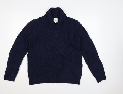 Kin by John Lewis Men's Blue Wool Blend Shawl Neck Jumper Size S