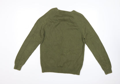 Hardy Amies Men's Green Cotton Crew Neck Cable-Knit Jumper M