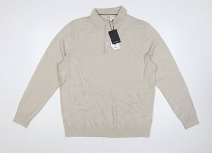 Marks and Spencer Men’s Beige Merino Wool Collared Pullover Jumper XL