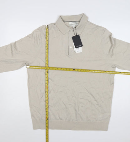 Marks and Spencer Men’s Beige Merino Wool Collared Pullover Jumper XL