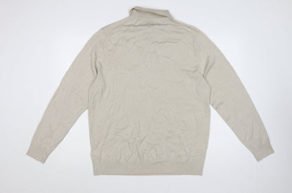 Marks and Spencer Men’s Beige Merino Wool Collared Pullover Jumper XL