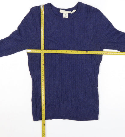 H&M Women’s Blue Merino Wool Blend Cable-Knit Jumper Size 10