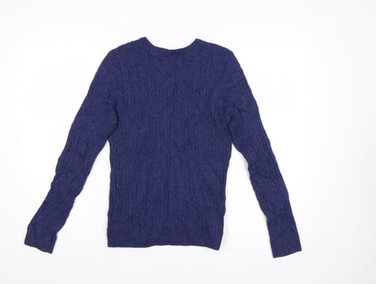 H&M Women’s Blue Merino Wool Blend Cable-Knit Jumper Size 10