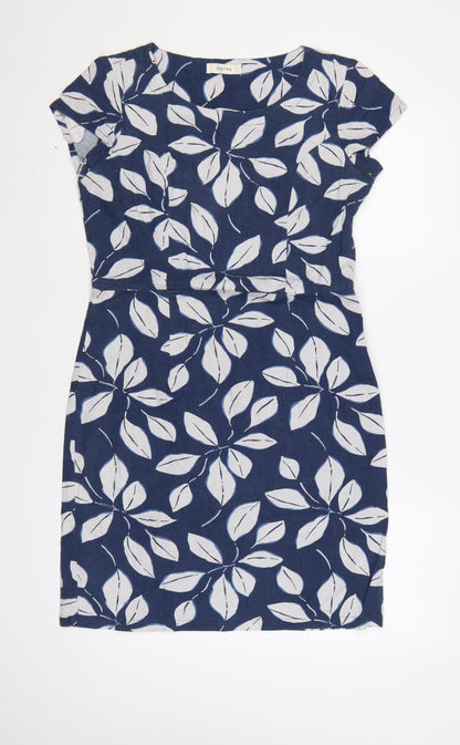 Lily & Me Women Blue Floral Shift Dress Size 12 Linen Blend