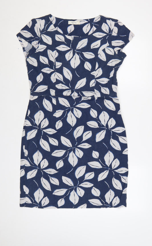 Lily & Me Women Blue Floral Shift Dress Size 12 Linen Blend