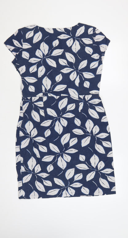 Lily & Me Women Blue Floral Shift Dress Size 12 Linen Blend