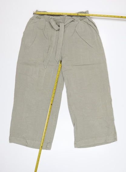 H&M Women Beige Paperbag Wide-Leg Lyocell Trousers Size 14