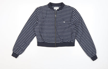 Jack Wills Womens Blue Striped Bomber Jacket Size 12 Cotton