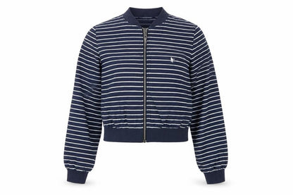 Jack Wills Womens Blue Striped Bomber Jacket Size 12 Cotton