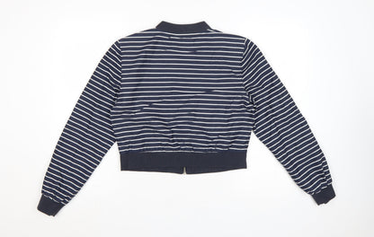 Jack Wills Womens Blue Striped Bomber Jacket Size 12 Cotton