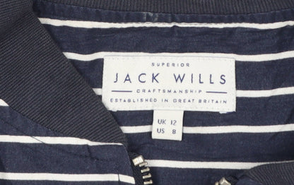 Jack Wills Womens Blue Striped Bomber Jacket Size 12 Cotton