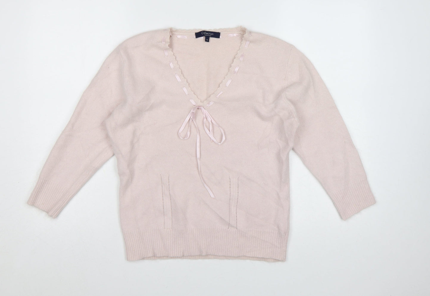 Debenhams Women Pink Angora Blend V-Neck Jumper Size 16